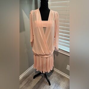 Vintage 80 Casadei Women Drop Waist Pleated Pearl Bead Accent Dress‎
